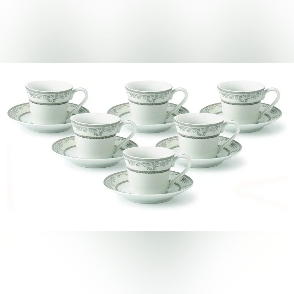 Lorren Home Trends Juliette-6 Cups and Saucers, One Size, Silver